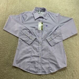 Cinch Shirt Tail Womens Large Striped Longer Sleeve Button Up Western Cowgirl